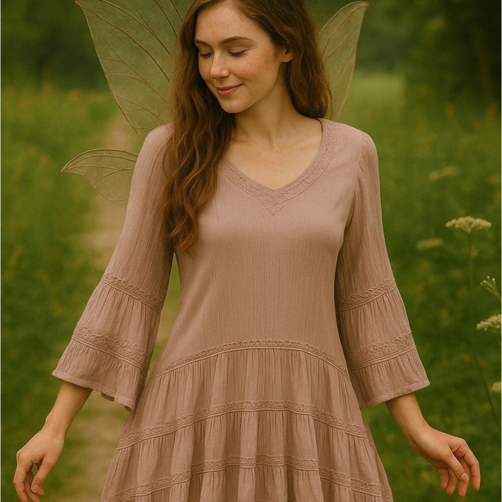 Mauve Pink Tiered Babydoll Top M Tassel Tunic Lagenlook Pullover Fairycore Ether